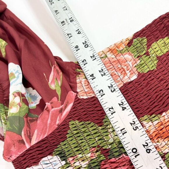 Vici Midi Dress Women XL Burgundy Floral Smocked Square Neck Belted Waist Tiered - Picture 7 of 12